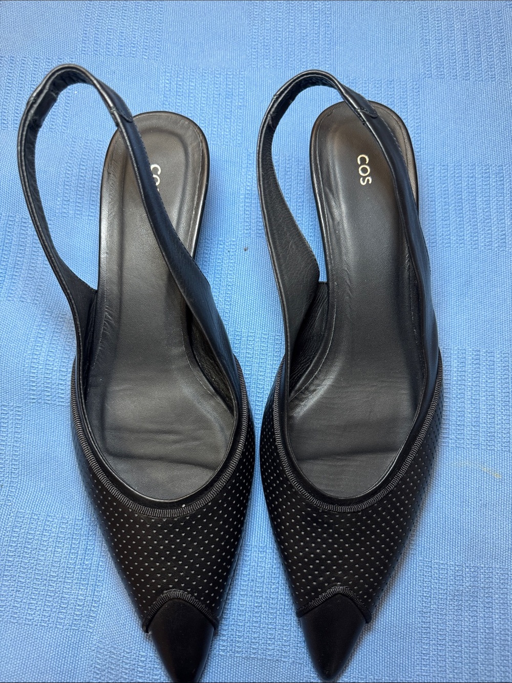 COS Black Perforated Leather Slingback Kitten Heels Size 39 / 8.5 NEW